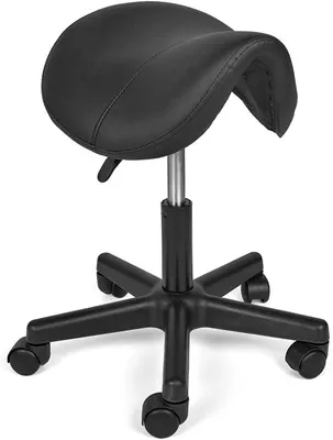 Produktbild von Sattelstuhl mit Rollen Rollhocker Hocker 360 ° Drehung Schwarz | Höhenverstellbar 45-57cm, Sattelhocker Bürohocker Ergonomisch, Kosmetikstuhl, Praxishocker Friseur, für Büro Salon
