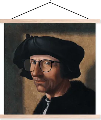 Produktbild von MuchoWow® Textilposter Kunst - Brille - Porträt 40x40 cm mit holzfarbenen Rahmen - Posterleiste