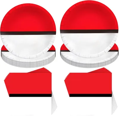 Immagine prodotto di Partyserviesset - Set da 40 pezzi - Set per feste di compleanno - Decorazioni - Piatti di carta rossi e bianchi - Bicchieri di carta
