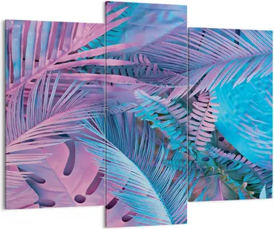Produktbild von Bild auf Leinwand - Leinwandbild - 3 Teile - Blätter Rosa Blau - 130x100cm - Wand Bild - Wanddeko - Wandbilder - Leinwanddruck - Bilder - Wanddekoration - Leinwand bilder - Wandbild - CB130x100-4401