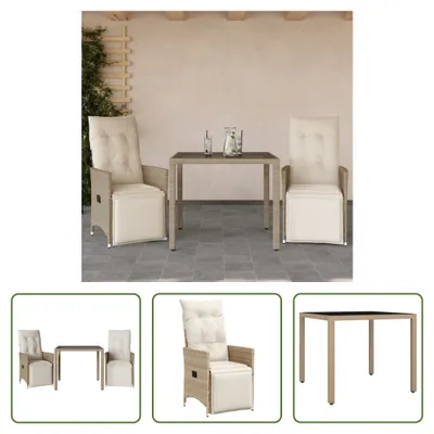 Image de The Living Store Ensemble de jardin bistrot 3 pièces avec coussins Beige Poly Rattan
