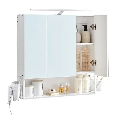 Produktbild von Szafka łazienkowa wisząca z lustrem LED, 3-drzwi 70x70 cm MDF biały