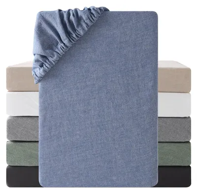 Produktbild von Spannbettlaken 160 x 200 cm, 100 % gewaschene Baumwolle, atmungsaktiv mit leinenähnlicher Textur, - – Denimblau
