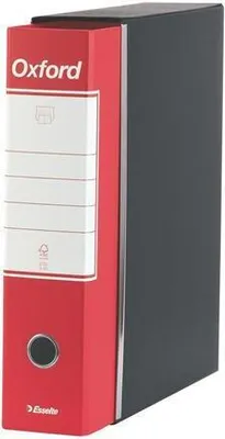 A red and black binder on a white background.