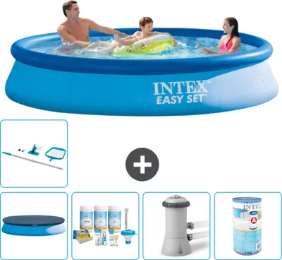 Produktbild von Intex runder aufblasbarer Easy-Set-Pool – 366 x 76 cm – Blau – im Lieferumfang enthalten Abdeckung - Wartungspaket - Filterpumpe für Schwimmbad - Filter - Reinigungskit