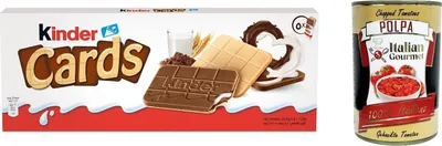 Produktbild von 24x Kinder Cards Waffel mit scholokade schoko riegel 5 Stück kekse waffel 128 g + Italian Gourmet polpa 400g