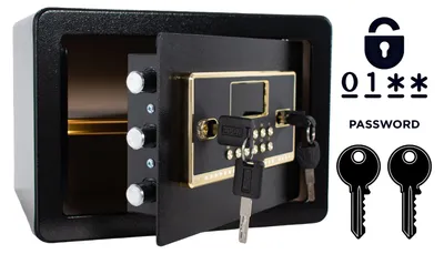 Immagine prodotto di Cassaforte blindata con serratura elettronica e chiave 25x35x25 cm Nero