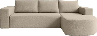 Productafbeelding van FEDVE Hoekbank Tolga, bekleed met bouclé-stof, met slaapfunctie, kleur taupe