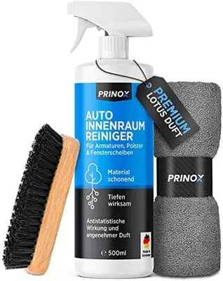 Produktbild von PRINOX® Profi Auto Innenraum Reiniger Set 500ml - Cockpitpflege für die Innen Reinigung von Kunststoff, Polster, Leder & Armaturen - Autopflege Innenraumreiniger mit Bürste - Cockpit Reiniger