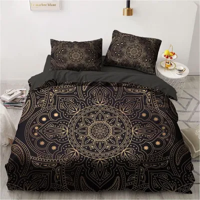 Produktbild von Famanu Bettwäsche Set, Bettbezug 135 x 200 cm und 1 Kissenbezug 80 x 80 cm mit Reißverschluss, Schwarz/Gold