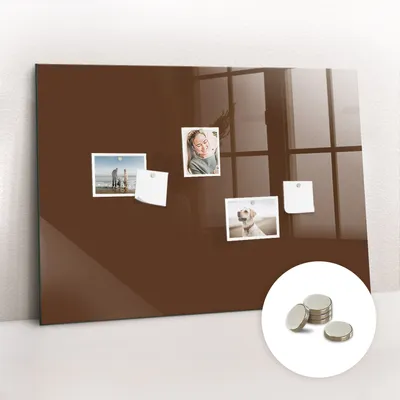 Obrázek produktu pro Magnetická Tabule na Zeď Skleněná - Memo Board Kleněnou Přední Stranou - 5 magnetů v balení - 100x70 cm - Hnědá barva