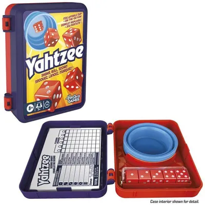 Produktbild von Yahtzee Refresh Würfelspiel mit zusammenklappbarem Becher und Aufbewahrungsbox, ein Gesellschaftsspiel für die ganze Familie ab 8 Jahren