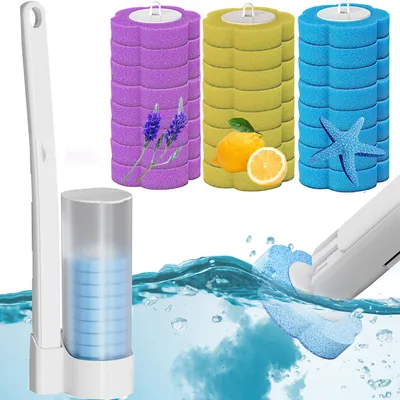 Produktbild von Toilettenbürsten-Set mit Halter, Einweg-Bürstenkopf, 24 Nachfüllungen, für die Reinigung