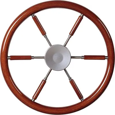 Image de VETUS KWL55 Volant en acier inoxydable avec rayons en acajou et pneus Ø 55 cm