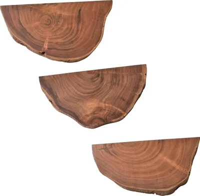 Image de Etagères murales set de 3 étagères suspendues en bois d'acacia massif tree disc | Wohnling