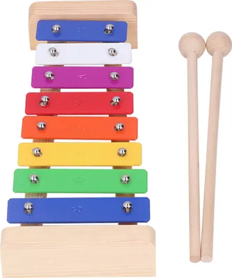 Produktbild von Kinder 8 Töne Xylophon Bunte Aluminiumstäbe Holz Professionelles Glockenspiel mit 2 Schlägeln