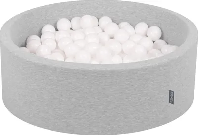 Zdjęcie produktu dla KiddyMoon suchy basen okrągły z piłeczkami 7cm jasnoszary: biały 90x30cm/300piłek zabawka basen piankowy