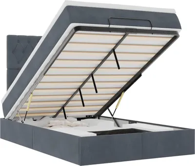 Image de vidaXL Ottoman-lit avec matelas & LED gris foncé 120x200 cm velours