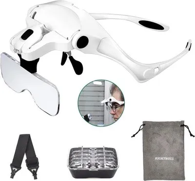 Immagine prodotto di Lente di ingrandimento elettrica con luce a LED - 5 lenti intercambiabili - Fascia per la testa - Mani libere - Hobby - Artigianato