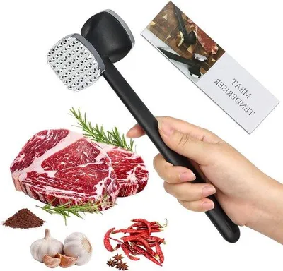 Produktbild von Doppelseitiger Fleischhammer, Metall, schwer, ideal für Steak, Hühnchen, Fisch