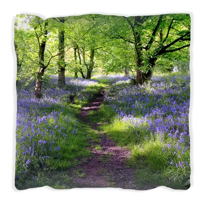 Produktbild von Wallario Premium Kissen, weiche Oberfläche, mit Motiv Blaues Hasenglöckchen im Wald, Größe: 60 x 60 cm, mit weißer Rückseite