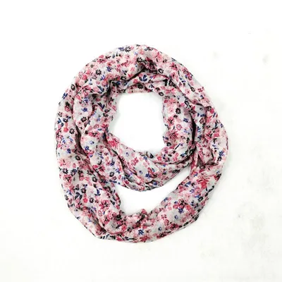 Produktbild von Damen Loop Schal Blumen 180x50cm Leicht Frühling Sommer, A0507Rot