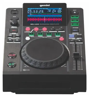A professional studio shot of a Gemini MDJ-600 DJ media player.