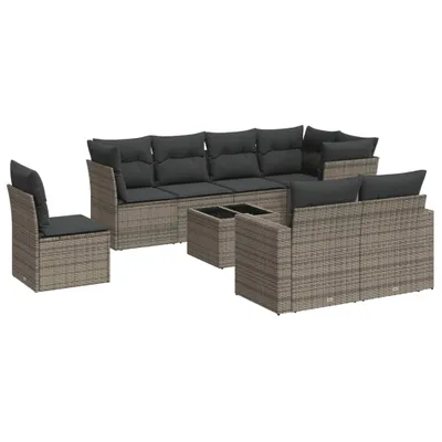 Produktbild von vidaXL 9-tlg. Garten-Sofagarnitur mit Kissen Grau Poly Rattan
