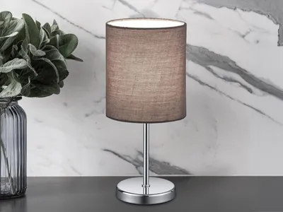 Immagine prodotto di Lampada da tavolo LED classica 1 paralume in tessuto cromato a fiamma grigio, altezza 28 cm