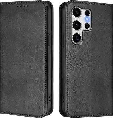 Produktbild von Handyhülle für Samsung Galaxy S25 Ultra, Vintage Leder RFID Schutz Kartenfach Standfunktion Magnetische Klapphülle Schwarz