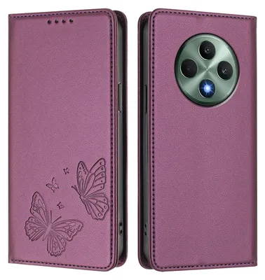 Image de Étui en cuir pour Oppo Reno12 F 5G/Reno12 F 4G, motif papillon en relief, étui portefeuille à rabat avec support, violet