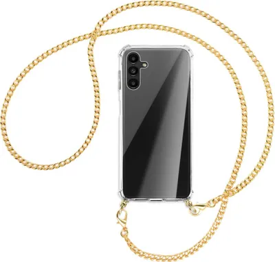 Produktbild von Handykette Backcover-Schutzhülle mit Band (Metall goldfarben) für Samsung Galaxy A13 5G - goldfarbene Kette