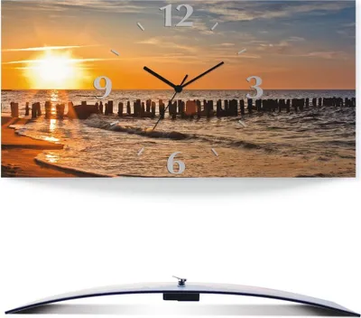 Produktbild von ARTland Wanduhr, gebogen Quarzuhr - schwarzer Zeiger Schöner Sonnenuntergang am Strand Größe: 50x25 cm
