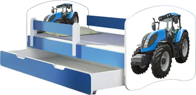 Immagine prodotto di Letto per ragazzi ACMA letto per bambini letto per ragazzi completo di materasso a doghe e protezione anticaduta Blu 42 Tractor 180x80 + rete