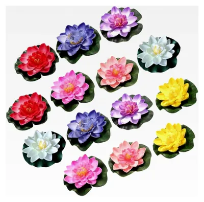 Produktbild von Künstliche Lotusblumen Dekoration aus Kunststoff 10 cm für Aquarium, Teich und Pool, 14 Stück schwimmende florale Requisiten für Garten, Terrasse und Brunnen