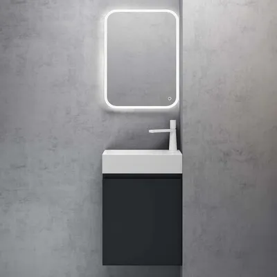 Produktbild von doporro Badmöbelset Waschbecken-Unterschrank für Gäste-WC 46cm in Anthrazit matt Design Waschplatz Wandmontage inkl. LED-Spiegel Pisa02
