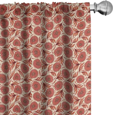 Obrázek produktu pro ABAKUHAUS Korálové závěsy, záclony, nostalgický vzor s gerberami připomínající svěžest léta, 2 kusy 75 x 245 cm, tmavý korál, rumělkově červená
