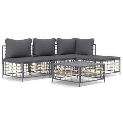 Produktbild von Möbel Gartenmöbel - Outdoor-Lounge - 5-tlg. Garten-Lounge-Set/Gartensofa-Set - Outdoor-Lounge-Set - mit Kissen Anthrazit Poly Rattan - Gartengarnitur - Gartensofas CLORIS1432023