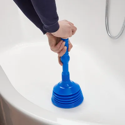 Produktbild von Relaxdays Pümpel mit Saugglocke, HD: 49x15,5 cm, Abflussstampfer Verstopfung, WC, Waschbecken & Dusche, Kunststoff, blau