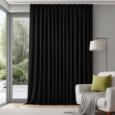 Produktbild von Extra breite Gardinen Wohnzimmer blickdicht mit Kräuselband 245x280 cm Schwarz 1 Stück