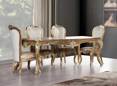 Image de Chaise de salle à manger baroque chaise en bois de luxe salle à manger baroque tissu style chaises