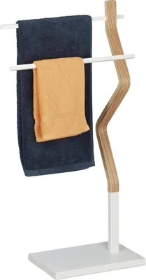 Productafbeelding van Vrijstaande handdoekhouder, met 2 stangen, geschikt voor handdoeken en theedoeken, hout/metaal, wit