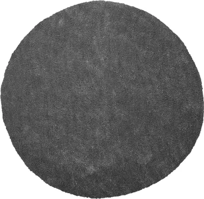 A round, dark gray rug is shown from a top-down perspective on a white background.