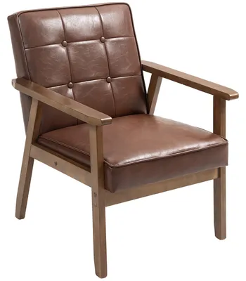 Produktbild von Lounge-Sessel mit PolyurethanBezug, Armlehnen und Gummibaumholzrahmen, Belastbarkeit 120 kg, Braun