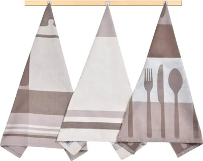 Image de Torchons de cuisine - lot de 3 pièces - 50 x 70 cm - Marron, Beige, Blanc