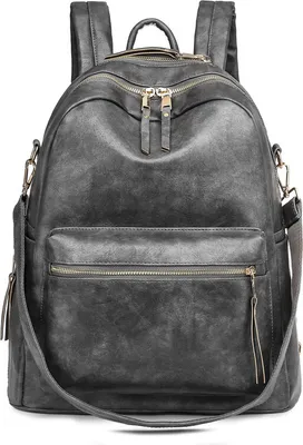 Image de (Gris)Sac à dos en cuir Porte-monnaie pour femme Épaule Livre Sac ModePolyuréthaneCabrio Sac à dos de voyage Porte-monnaie