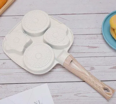 Immagine prodotto di Padella antiaderente, 4 tazze, per la colazione, per fornelli a gas e a induzione, con manico rimovibile.