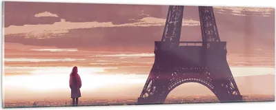 Produktbild von Bilder auf glas - Paris Stadt Nacht - 90x30cm - Glasbilder - Wandbilder - Kunstdruck - zum Aufhängen bereit - Wanddekoration aus Glas - Glas Bilder - Wandbild auf Glas - Einteilig - GAB90x30-4104