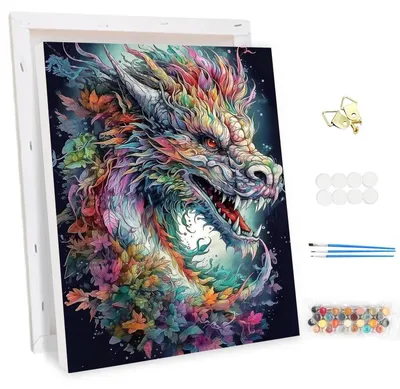 Image de Kit de peinture par numéros sur toile, motif dragon, 30x40 cm, pour adultes, avec peintures acryliques, pinceaux et cadre