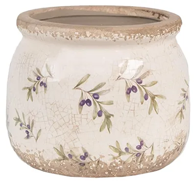 Productafbeelding van Clayre & Eef Binnenplantenpot Ø 12x10 cm Beige Blau Keramiek Olijf